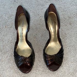 Antonio Melani shimmer glossy open toe d'orsay heels 8